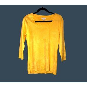 NEW YORK & CO.- WOMENS 3/4 SLEEVE CREW NECK YELLOW SWEATER SIZE MEDIUM